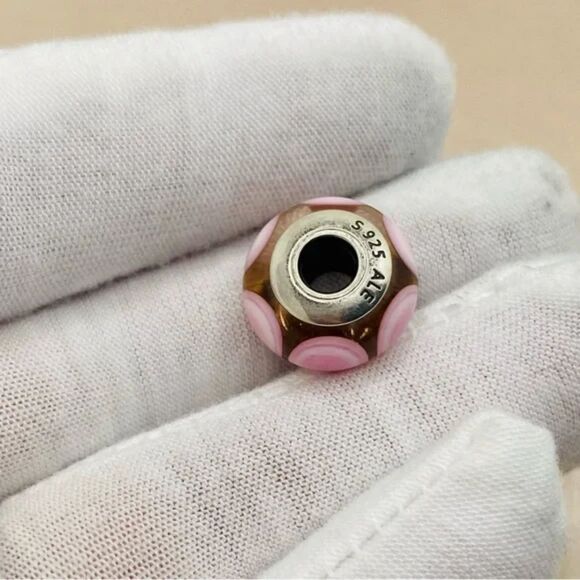Pandora 790911 Sterling Silver Pink Stepping Stones Murano Glass Charm - Picture 4 of 7